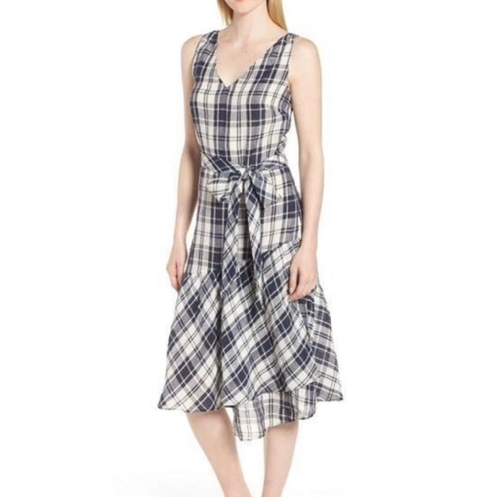 Nordstrom Signature Faux Wrap Plaid Midi Dress NWT
